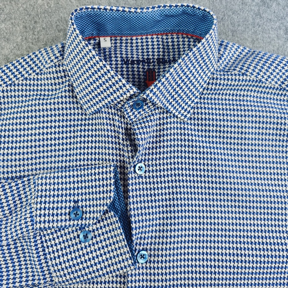 Luchiano Visconti Mens S Blue White Houndstooth Cotton Modal Button Down Shirt